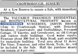 1910 07 15 Brookhurst Nursery Jarvis Brook for sale_Sussex Agricultural Express+cropped